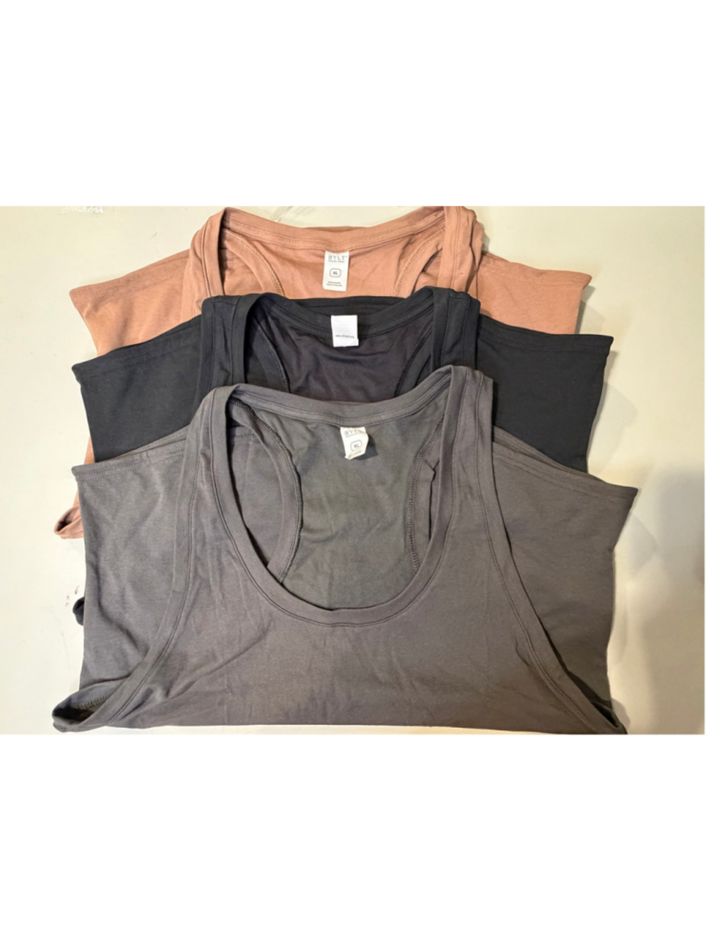 BYLT XL Tank Tops in Gray, Black, and Peach